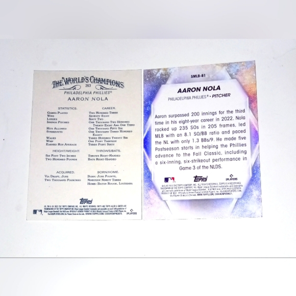 Aaron Nola Topps 2023 Allen & Ginter #263 + Stars Of MLB #SMLB-81 - Picture 2 of 2